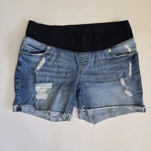 Great Expectations Maternity Denim Shorts distressed stretch pull on S/4/6
